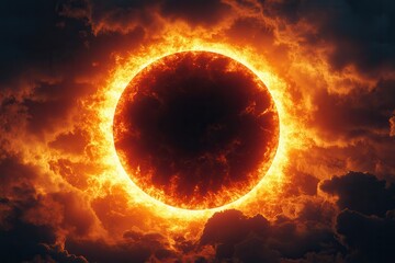 Celestial event showcases a stunning solar eclipse against a dramatic sky at dusk