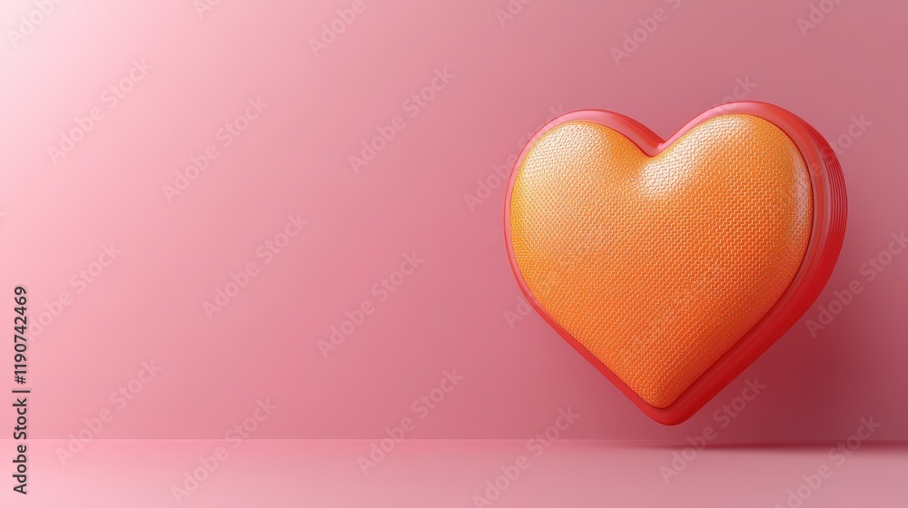 Poster heart shaped object prominently displayed on a soft pink background for romantic themes and designs 