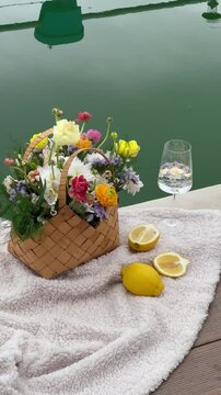 spa still life with towel and flower