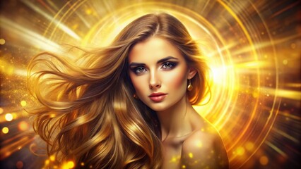 Radiant Woman Portrait: Abstract Circle Background with Light Rays