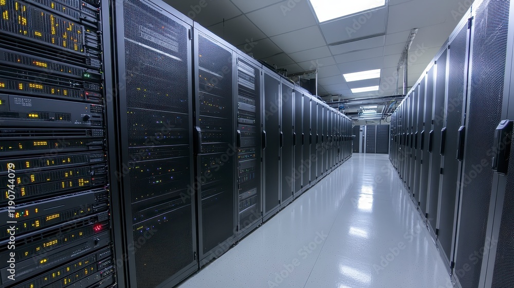 Aufkleber modern data center server room with rows of network racks and equipment