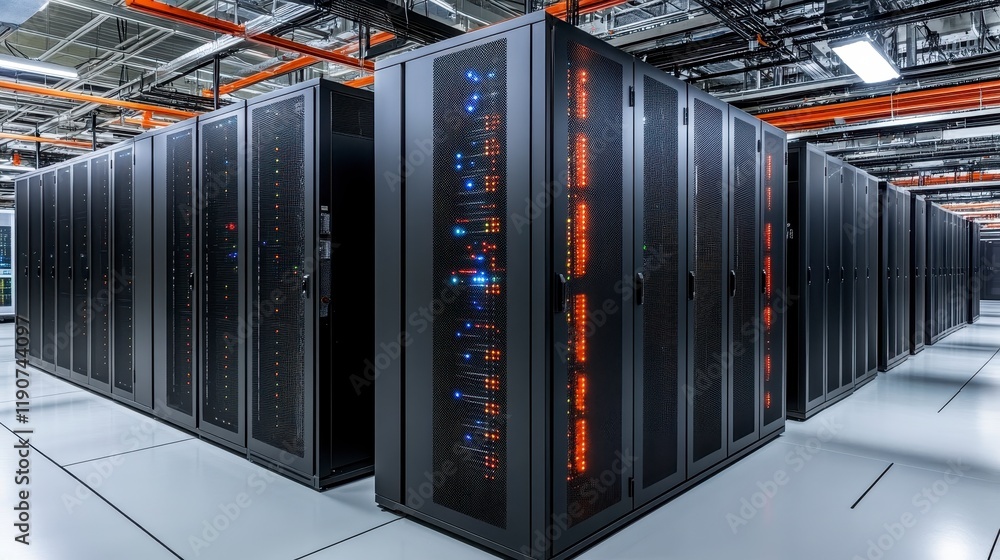 Aufkleber modern data center server room with rows of network servers and it equipment