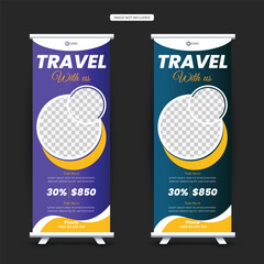 Travel rollup banner design for travel agency, creative rollup banner design, modern design, rollup banner design,