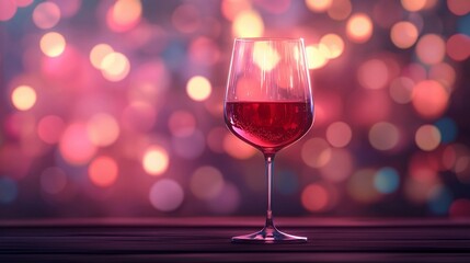 Glowing side bokeh lights softly illuminating wine glasses, capturing a cozy and warm atmosphere, style book illustration