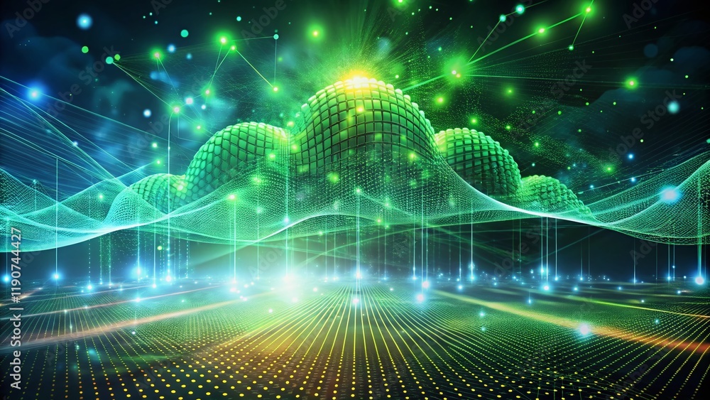Poster exotic green big data abstract pattern: futuristic cloud computing network background