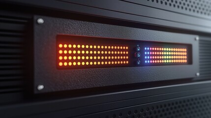 Colorful LED Display on a Server Rack Data Center Technology Network Equipment
