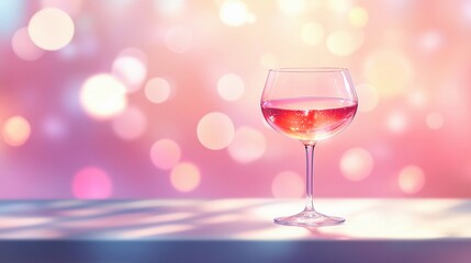 Soft blurred bokeh lights glowing beside elegant wine glasses, creating a romantic and intimate ambiance, style book illustration