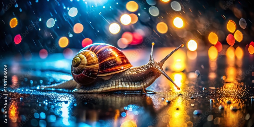 Poster fast snail racing shell night highway - dynamic action stock photo
