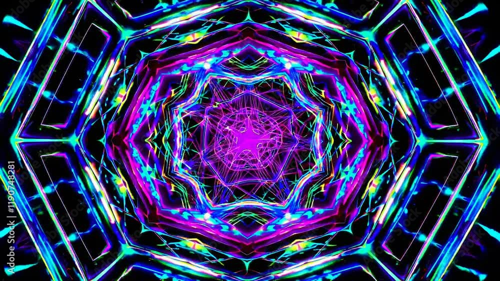 Poster colorful abstract patterns create mesmerizing visual effects in a digital art display at night