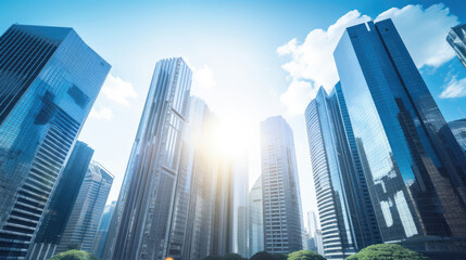 Fototapeta premium Modern Skyline and Sunshine in Urban Cityscape