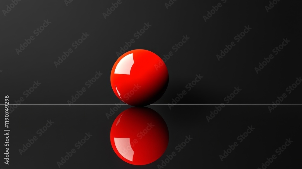 Poster shiny red sphere on a black surface reflecting light in a minimalistic setting for contemporary desi