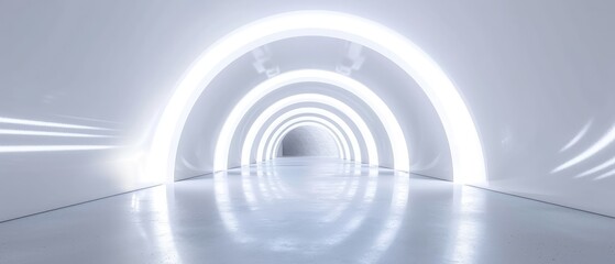 Fototapeta premium Futuristic White Tunnel with Illuminated Arches
