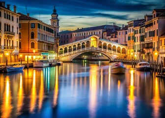 Naklejka premium Rialto Bridge, Venice, Italy - Long Exposure Night Photography