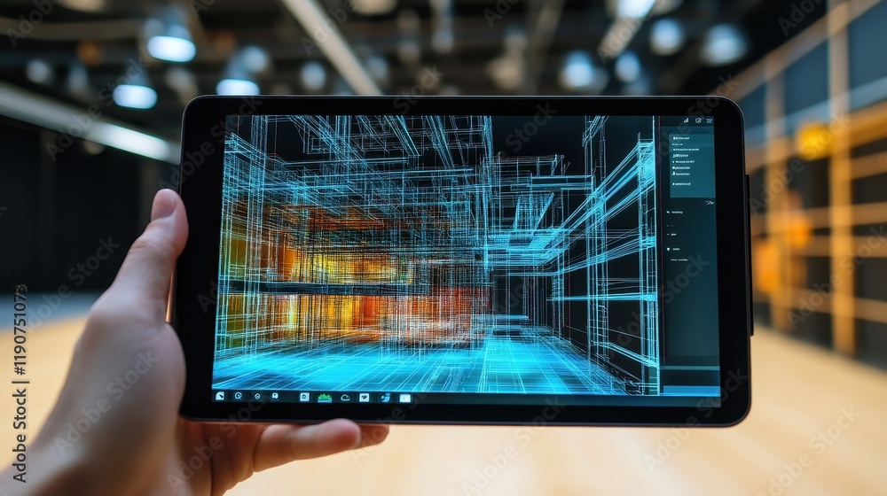 Poster tablet displaying a three dimensional building model