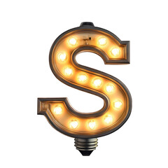 Light bulb glowing font letter S isolated on transparent background