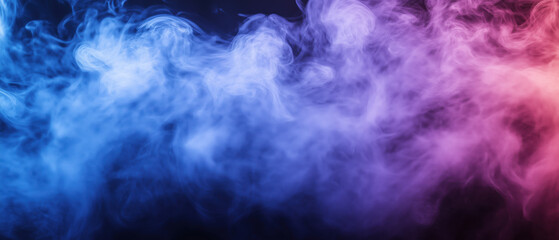 Ethereal electric smoke, swirling mist with vibrant blue and purple neon glows, soft tendrils of smoke illuminated by electric highlights