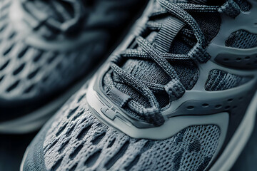 Close-up of dark grey sports shoes designed for stability, perfect for intense activities that demand control and precision in movement, providing a reliable performance boost.