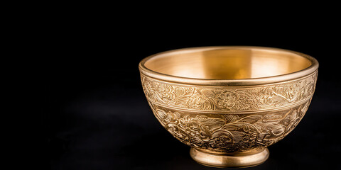 polished golden bowl with intricate floral engravings, showcasing elegance and craftsmanship. Perfect for decorative or ceremonial use