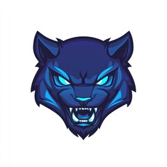 Glowing blue panther head, snarling, mascot design, esports logo, gaming