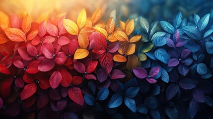 Fototapeta premium Happy Pride Month is written in white letters against a vibrant abstract background of colorful leaves and flowers, symbolizing the joy and diversity of the celebration