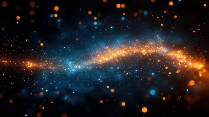 Fototapeta premium Abstract cosmic background with blue and orange glitter glow