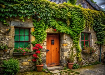 Rustic Irish Cottage Text Overlay:  Grunge Background for St. Patrick's Day or Irish Heritage Designs