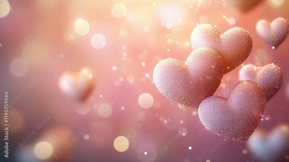 Poster two intertwined hearts on a soft pink background representing love and affection in a simple design 