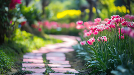 Obraz premium Blurred Nature Garden Background with Greenery and Defocused Trees