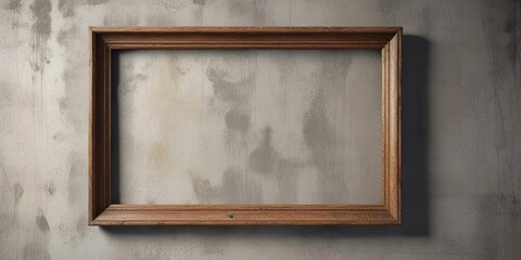 Close-up of a rustic wooden frame on a weathered concrete wall, close-up, vintage, decoration