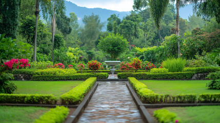 Fototapeta premium Blurred Nature Garden Background with Greenery and Defocused Trees