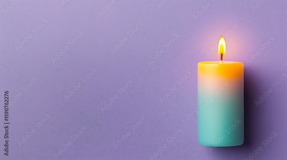 Aufkleber a colorful candle with a flickering flame against a soft purple background, creating a serene and ca
