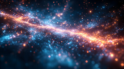 Obraz premium Abstract cosmic energy flow with blue and orange glowing particles