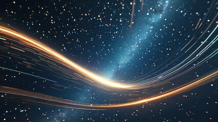 Obraz premium Vibrant cosmic scene with swirling light trails, stars, and galaxies, evoking feelings of wonder and exploration