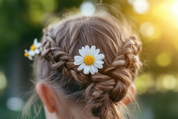 Naklejka premium Child with Braided Hairstyle in Sunny Park