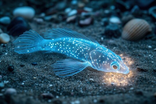 Underwater lanternfish in detailed macro photograph with bioluminescence