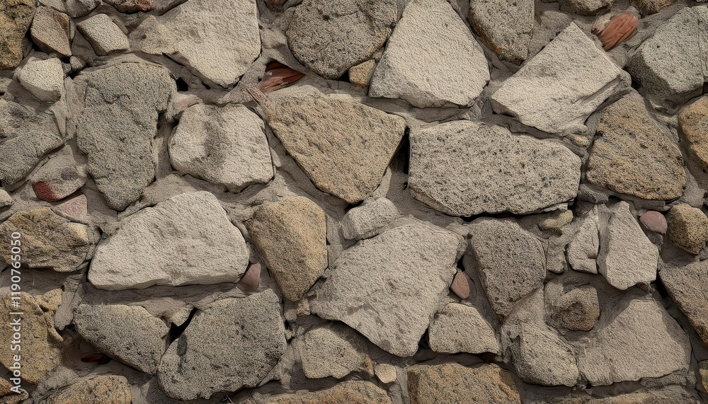 Poster rough stone wall texture with irregularly shaped rocks and earthy tones for architectural background