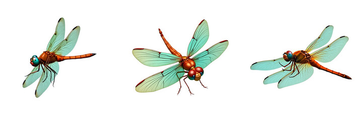 Set of This vibrant dragonfly isolated on transparent background