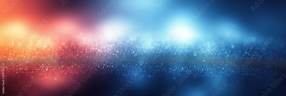 Poster abstract background with blurred, grainy texture in shades of blue and red with soft bokeh lights an