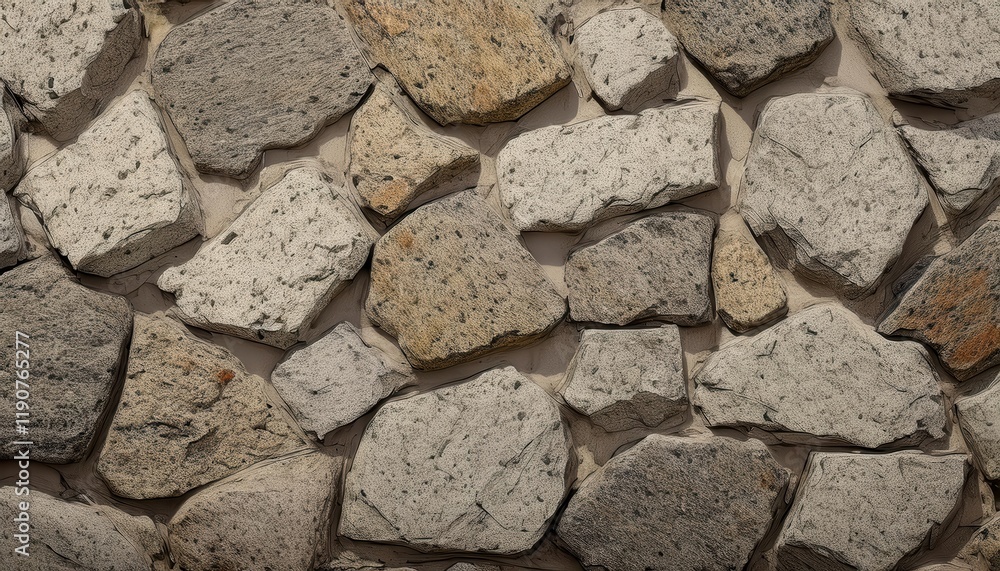 Poster rough stone wall texture with irregularly shaped rocks and earthy tones for architectural background