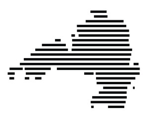 Symbol Map of the Island Thymaina (Greece) showing the island with horizontal black lines