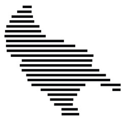 Symbol Map of the Island Zakynthos (Greece) showing the island with horizontal black lines