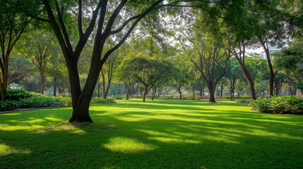 Blurred Nature Garden Background with Greenery and Defocused Trees