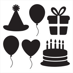 set of vector hot air, party balloons silhouettes