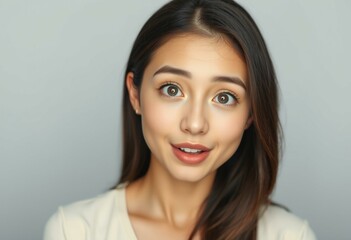 Obraz premium Surprised female portrait with gentle smile and soft natural light