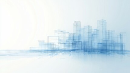 A blue-tinted wireframe cityscape representing urban architecture and design concepts.