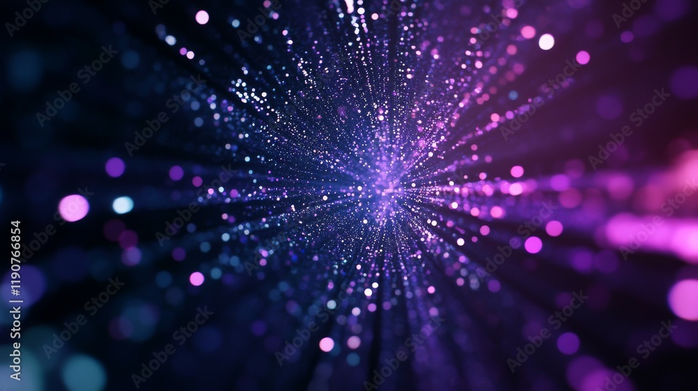 Poster a colorful abstract representation of light particles in motion, suggesting energy and depth.
