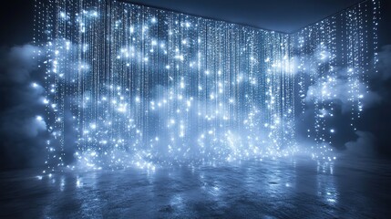 LED fringe curtain in silver, adding sparkle and shine to party decor themes