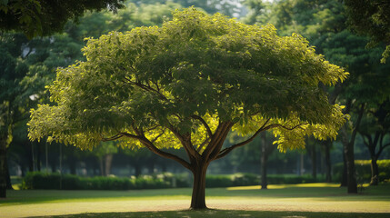 Naklejka premium Blurred Nature Garden Background with Greenery and Defocused Trees