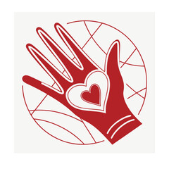 A caring hand holding a red heart symbolizes love and support.Charity, donation, volunteer work, sharing love concept. Giving helping hand or donate for needy. world health day
