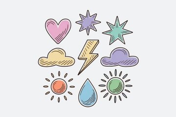 Colorful Hand Drawn Weather Symbols and Shapes